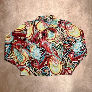 Vintage Y2K Jackets Galore John Farah Multicolor Moto Jacket Psychedelic Print